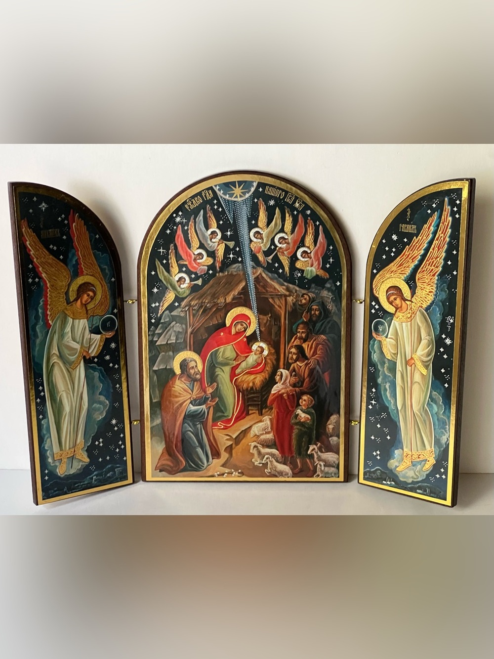 Nativity Triptych Panels with Gold Accents.